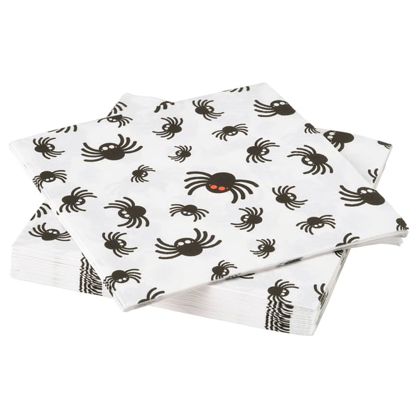 KUSTFYR Paper napkin, spider pattern white/black, 13x13 "