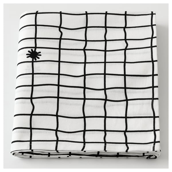 KUSTFYR tablecloth, black and white grid, square, cotton.