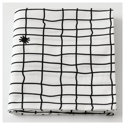 KUSTFYR tablecloth, black and white grid, square, cotton.