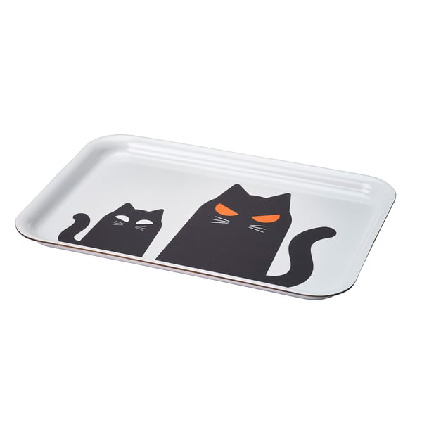 KUSTFYR Tray, cat pattern white/black, 8x11 "