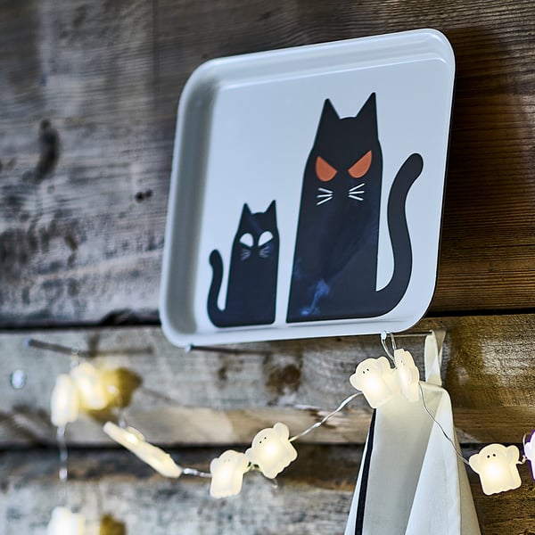 KUSTFYR Tray, cat pattern white/black, 8x11 "