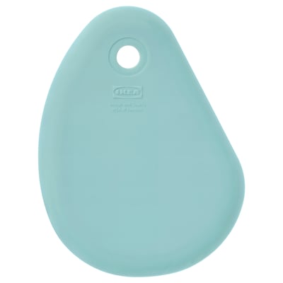 Ikea turquoise LÄTTBAKAD spatula, silicone, teardrop-shaped with handle.