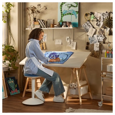 LAGKAPTEN / MITTBACK Desk, white/birch, 55 1/8x23 5/8 "