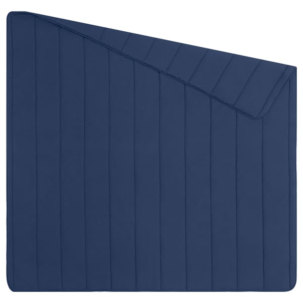 Blue, rectangular LÅSBRÄKEN comforter with vertical stripes and smooth design.