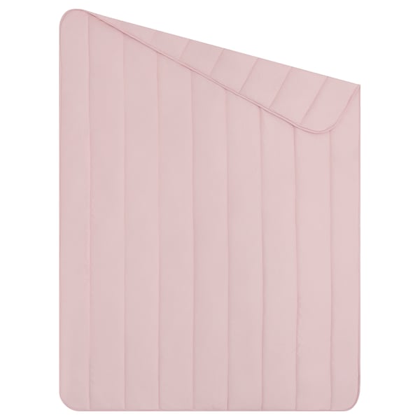 A light pink LÅSBRÄKEN comforter with vertical stripes and a soft brushed texture. Its rectangular and made from recycled polyester.