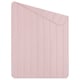 A light pink LÅSBRÄKEN comforter with vertical stripes and a soft brushed texture. Its rectangular and made from recycled polyester.