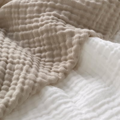 LEN Crib fitted sheet, white beige/muslin, 27 1/2x52 "