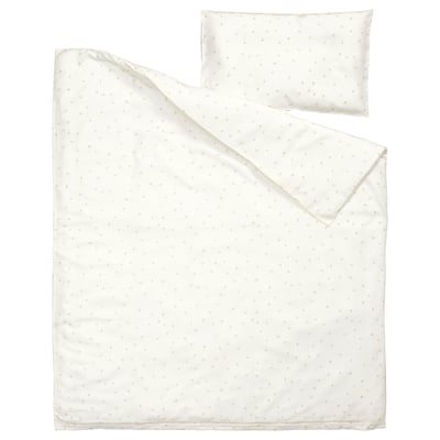 LEN Duvet cover 1 pillowcase f crib, white beige/dot pattern, 43 1/4x49 1/4/13 3/4x21 5/8 "