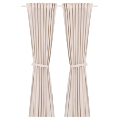 LENDA Curtains with tie-backs, 1 pair, light pink/with heading tape, 55x98 "