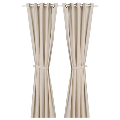 LENDA Curtains with tie-backs, 1 pair, off-white/with eyelets, 55x98 "