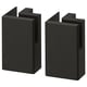 Two black rectangular wooden blocks with angled top and bottom edges, likely kitchen decor or supports.