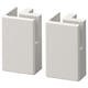 Two white rectangular wooden blocks with bevelled edges and inset panels, stacked side by side.