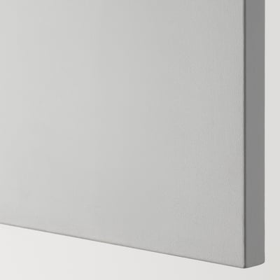 Close-up of smooth, high-quality grey kitchen cabinet surface.