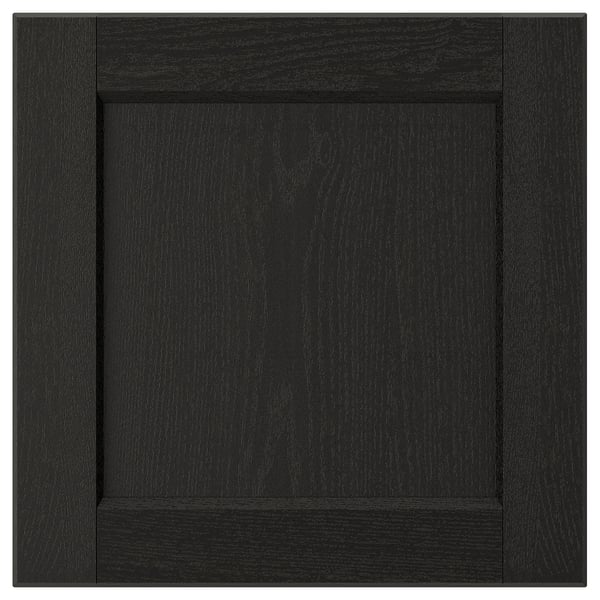 LERHYTTAN black kitchen cabinet door with bevelled solid wood frame and ash veneer panel.