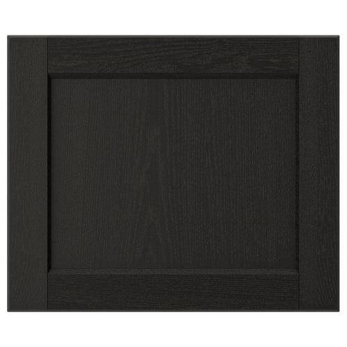 Is of a LERHYTTAN black kitchen cabinet door with a traditional wooden frame and veneer panel.