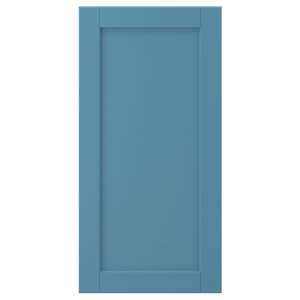 LERHYTTAN blue kitchen cabinet door, rectangular with wooden frame and veneer panel, traditional design.