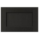 Black wooden cabinet door with dark wood grain texture, rectangular shape, and simple bevelled edges.