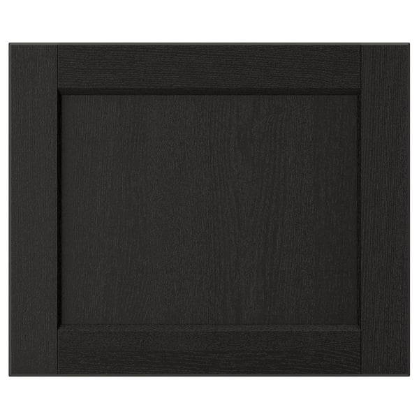 A black LERHYTTAN drawer front with a solid wood frame and inset ash veneer panel.