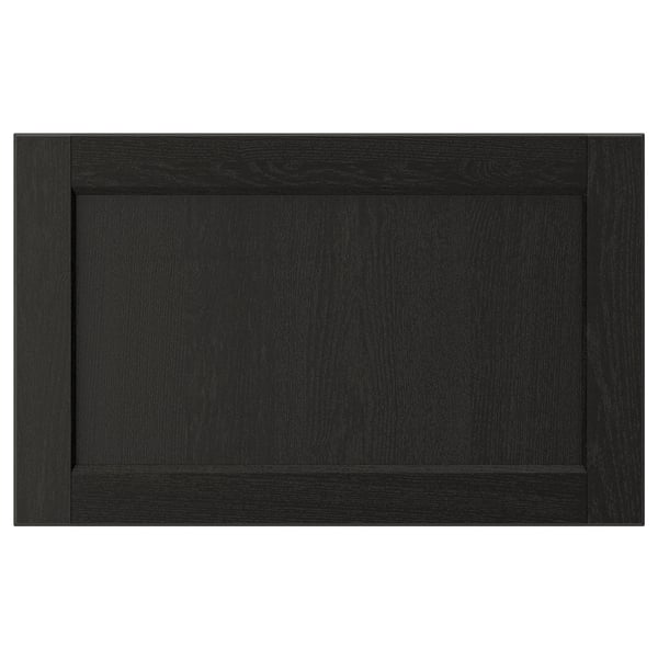 LERHYTTAN - black solid wood kitchen drawer front with bevelled edges and ash veneer panel.