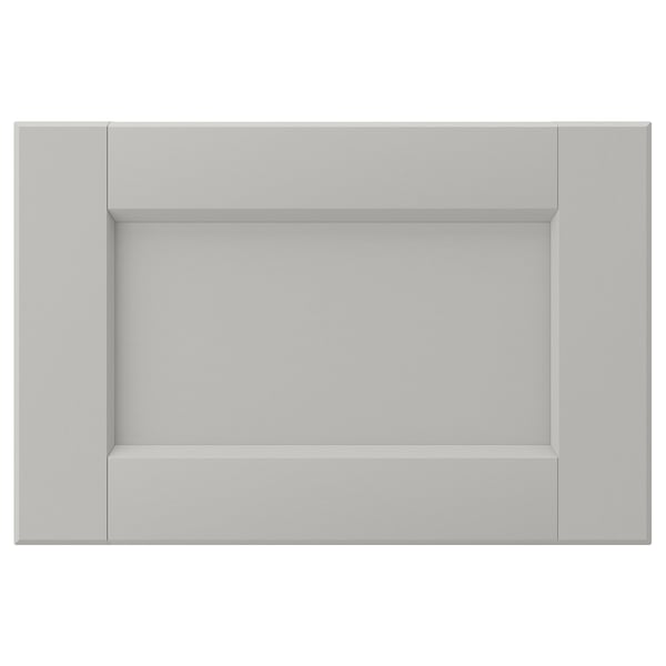 LERHYTTAN light grey kitchen drawer, classic wooden frame with bevelled edges and central veneer panel, elegant traditional design.