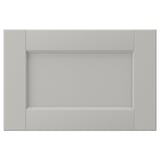 LERHYTTAN light grey kitchen drawer, classic wooden frame with bevelled edges and central veneer panel, elegant traditional design.