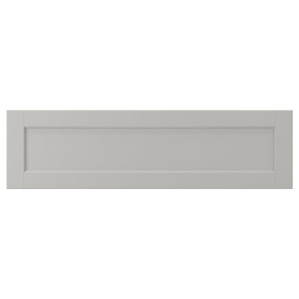LERHYTTAN light grey kitchen drawer with solid wood frame and bevelled edges.