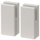 Two light grey wooden boxes, rectangular with inset panels and bevelled edges, standing side by side.