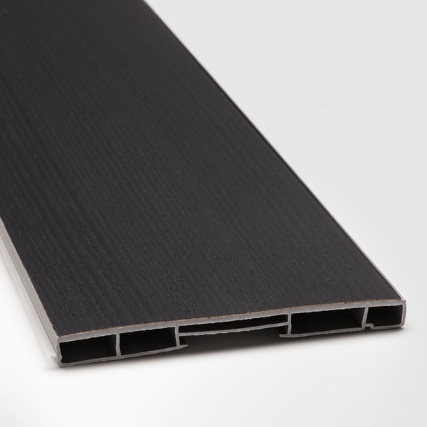 Black kitchen cabinet panel, sleek with bevelled edges, high-quality finish.