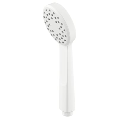 White LILLREVET handheld showerhead, circular, long handle, abs & acetal plastic, rubber nozzle.