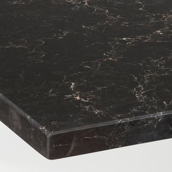 Smooth, sleek black countertop with veined texture, showcasing sleek nature-inspired design.