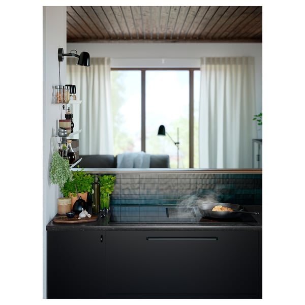 LOCKEBO Custom countertop, black marble effect/glass composite, 1 1/8 "