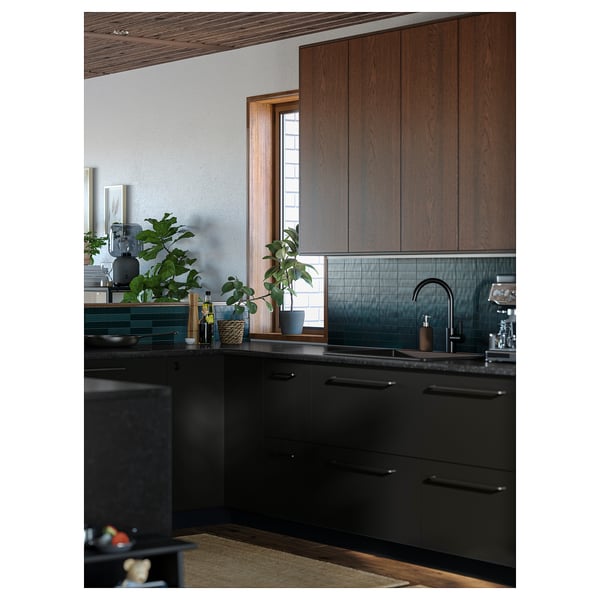 LOCKEBO Custom countertop, black marble effect/glass composite, 1 1/8 "