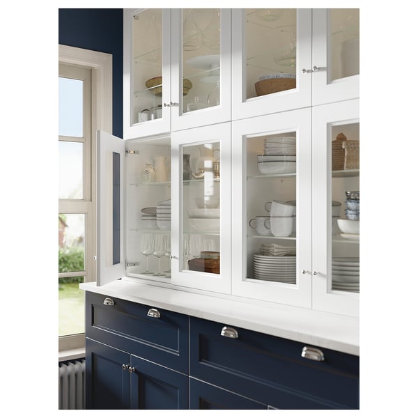 LOCKEBO Custom countertop, white lively marble effect/glass composite, 1 1/8 "