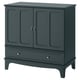 A LOMMARP dark green storage cabinet with a traditional design, two doors, one drawer, and gold accents.