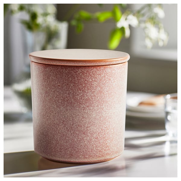 Ceramic LUGNARE candle jar, light pink, cylindrical with lid, natural scent, multi-functional home decor.