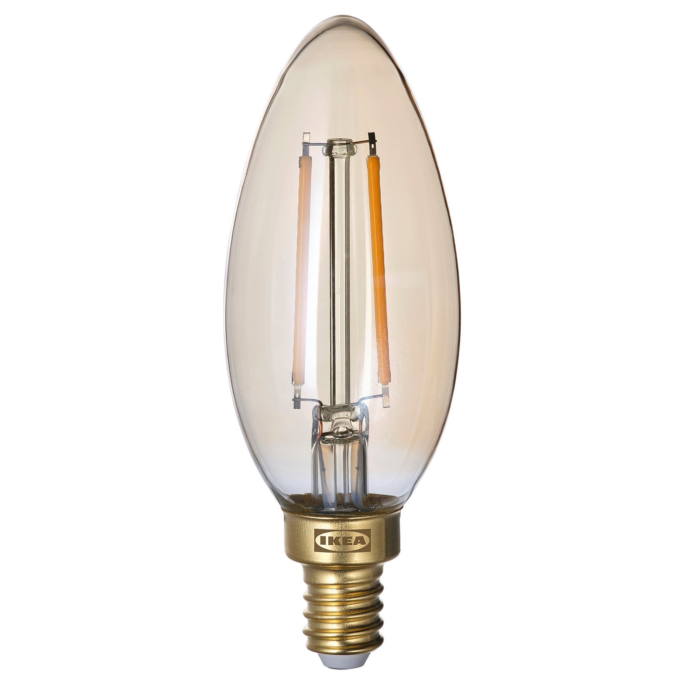 Ikea LUNNOM light bulb, clear, brass-based, warm white led, classic shape.