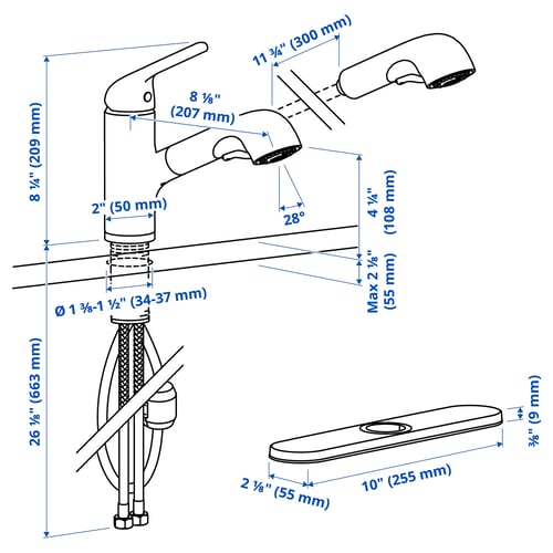 Illustration with measurements for the product: MACKSJÖN.