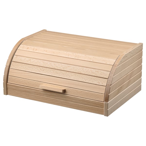 Lightwooden MAGASIN bread box, curved top, single front drawer, natural finish.