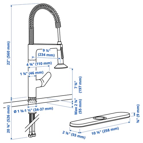Illustration with measurements for the product: MAJSJÖN.