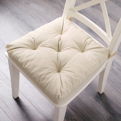 MALINDA white chair pad: thick, soft, full-side cotton, square, fits most chairs.