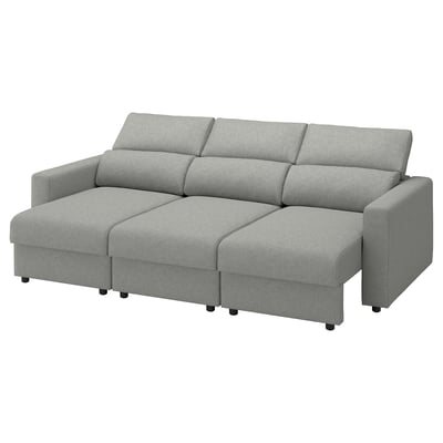 Grey malmkoping sofa with extendable chaise lounges, soft cushions, and adjustable headrests.
