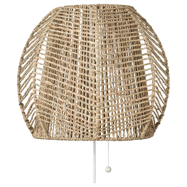 MÅNALG woven wall lamp, beige, natural sedge, oval shape, rustic design.