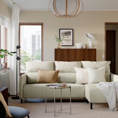 MANNARP Sofa with chaise, Saxemara black-blue