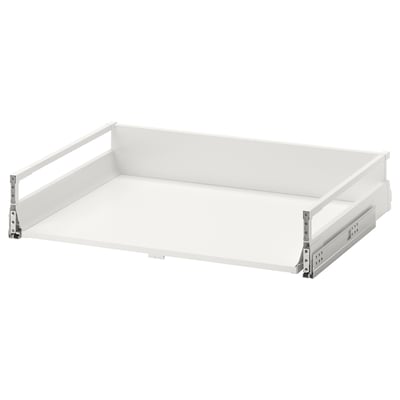 MAXIMERA white drawer, pulls out fully, soft close, steel runners, white melamine finish.