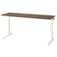 MITTZON height-adjustable desk, brown top, white legs, rectangular shape, sleek design.