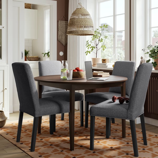 NÄSINGE / BERGMUND Table and 4 chairs, dark-brown stained beech veneer/Gunnared medium grey black, 47 1/4 "
