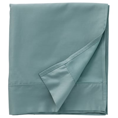 Folded light blue-green sheet, smooth, pleated edge, cotton and lyocell blend, NATTJASMIN.