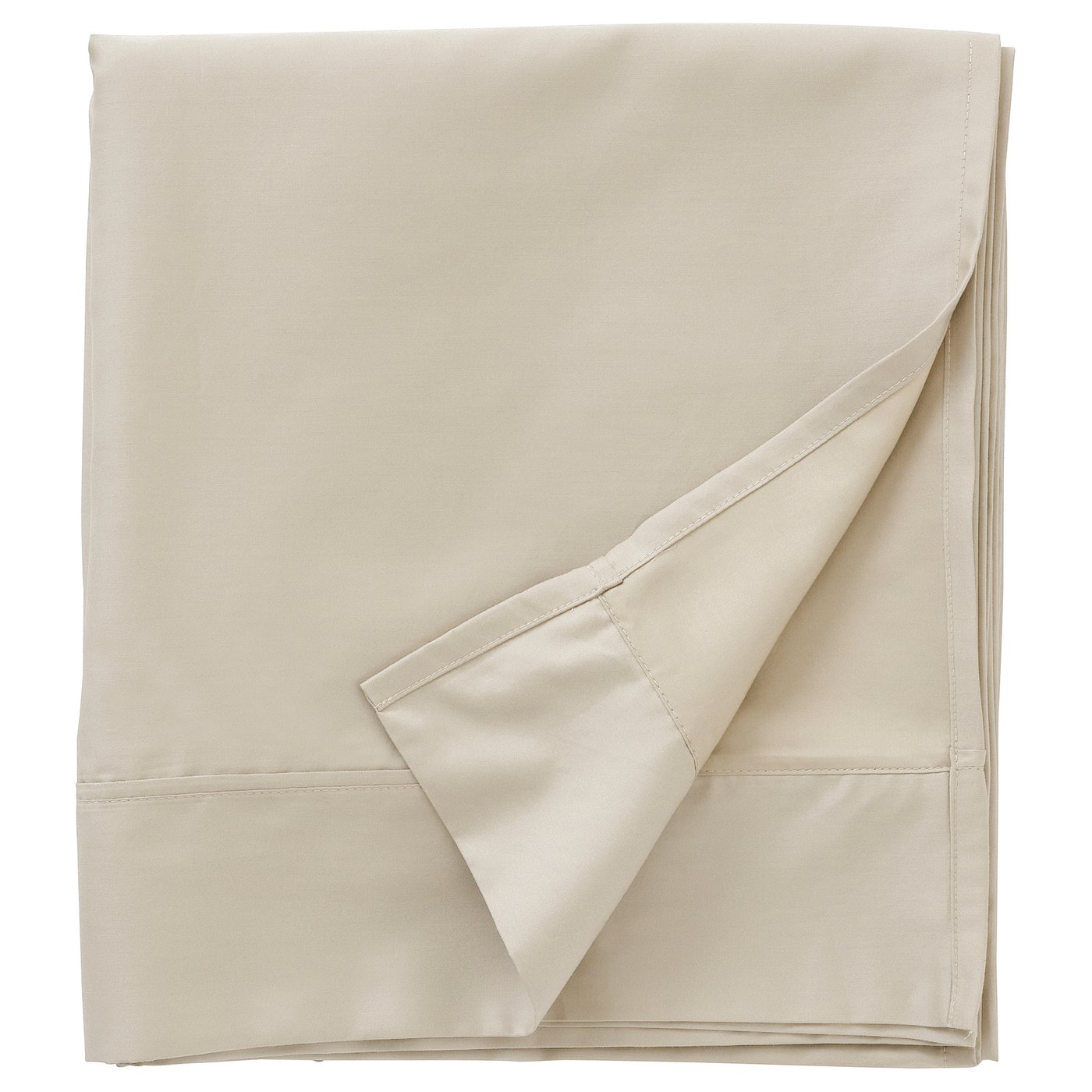 NATTJASMIN bed sheet, beige, sateen-woven cotton/lyocell, smooth, rectangular, with folded edge detail.