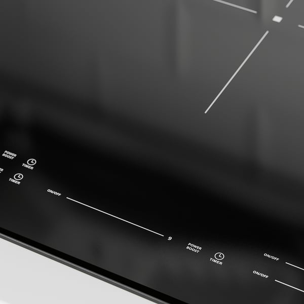 High-quality sleek black induction cooktop with touch controls and power boost feature.