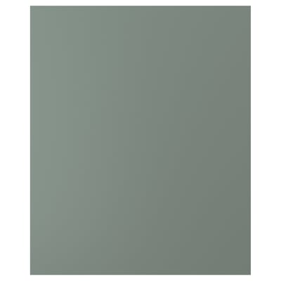 NICKEBO grey-green kitchen cabinet panel, rectangular, uniform finish, particleboard base with plastic edging.